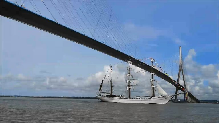Les grands voiliers passent au large de Honfleur et sous le pont de Normandie
