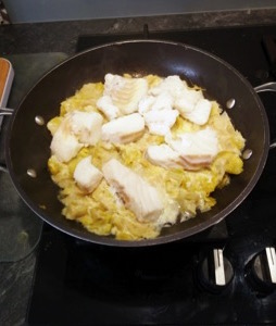 Cœurs de filet de cabillaud sur une fondue de poireaux