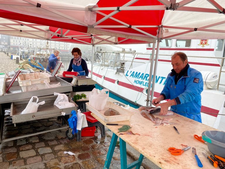 Honfleur : Retour de la vente de poissons sur le quai, avec une belle réussite pour le bateau « l’Amarante »…