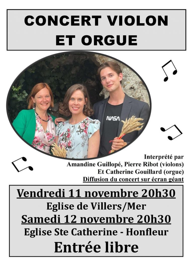 les 11 et 12 novembre : Concerts orgue et violons à Honfleur et Villers-sur-Mer