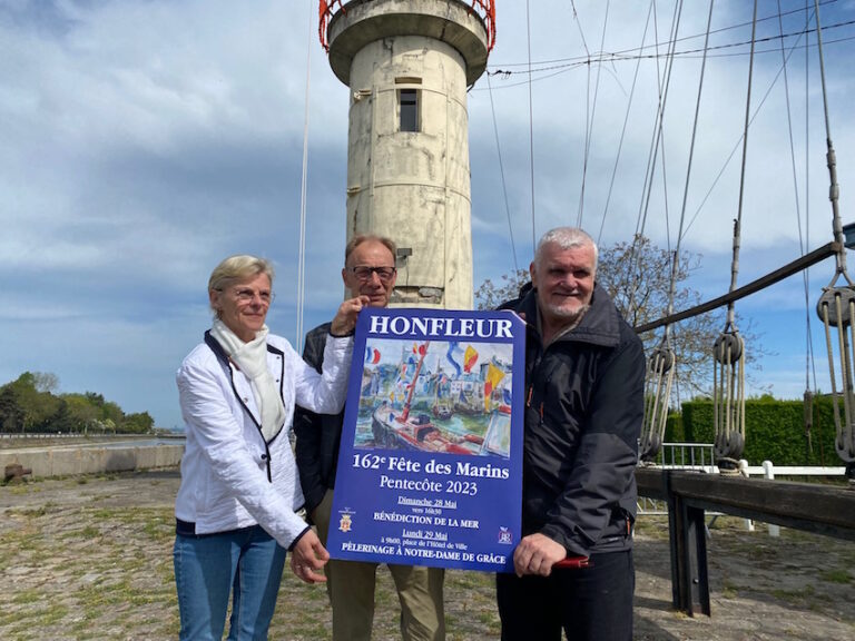 Une aquarelle du peintre honfleurais, Laurent Le Roy pour illustrer l’affiche de la fête des marins 2023…