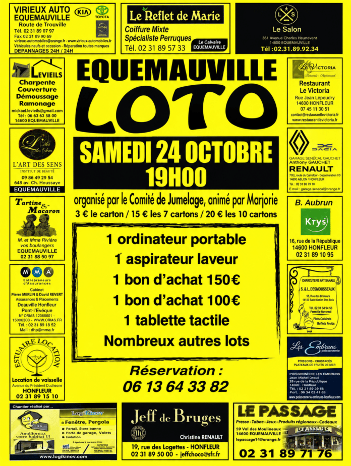 Affiche Loto d’Équemauville en jaune et noir